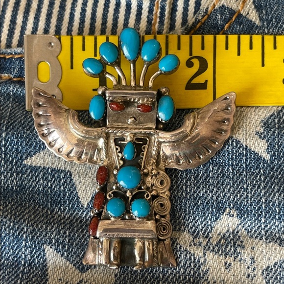native American sterling Silver and Turquoise Kachina pendant - Picture 9 of 10
